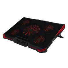 Refroidisseur Gamium pour PC jusqu'à 17'' - 5 ventiltateurs Leds rouge et 2 ports USB 2 pieds ajustables 7 angles