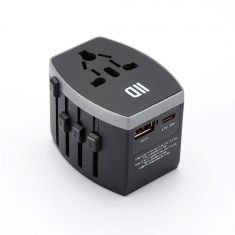Adaptateur de voyage universel multi-pays avec 1 port USB A + 1 port USB-C - fast charge 30W - type de prises UK/US/AU/EU