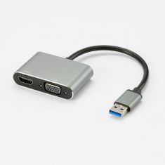Adaptateur USB 2.0 male / HDMI F + VGA F HDMI 1920*1080P, adaptateur USB-C mâle/USB A femelle inclus, boîtier métal