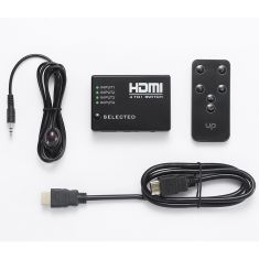 Switch HDMI 4 entrées 1 sortie support le 4K avec une télécommande + câble HDMI 80 cm inclus - Fiches Or