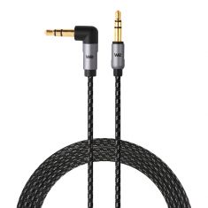 Câble Jack/Jack Nylon coudé 1.50m tressé noir et gris - très résistan Fiches Or Compatible avec les casques Beats