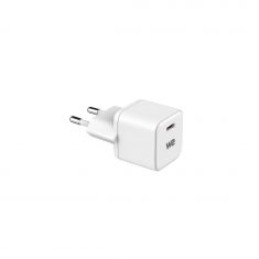 Chargeur secteur WE GaN 1 Port USB-C : 5V/3A, 9V/2.22A, 12V/1.67A, 20W, Compatible Power Delivery 3.0, format mini, coloris blanc