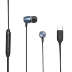 Ecouteurs WE avec connecteur USB-C , Câble 1,20 m.  boitier de controle intégré au cable et microphone intégré pour appels, BLEU