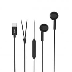 Ecouteurs  WE avec connecteur USB-C de couleur noir Câble 1,20 m. Bouton multifonction et microphone intégré pour appels