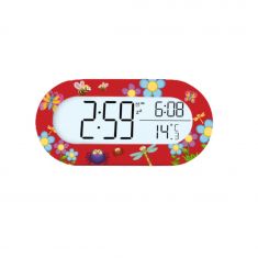 Réveil numérique WeKids, écran rétro-éclairé, affichage heure et température, fonctionne sur piles , motif rouge insecte
