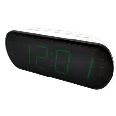 Radio réveil grand affichage FM , Dual alarme, led vert 1 port USB intégré pour la charge blanc