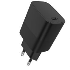 Chargeur secteur WE 1 Port USB-C : 5V/3A, 9V/2.22A, 12V/1.67A, 20W, Power Delivery, format mini, coloris noir.