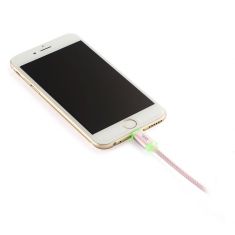 Câble USB/Apple Lightning nylon LED 1m coloris OR ROSE LED rouge = en charge LED verte = chargé
